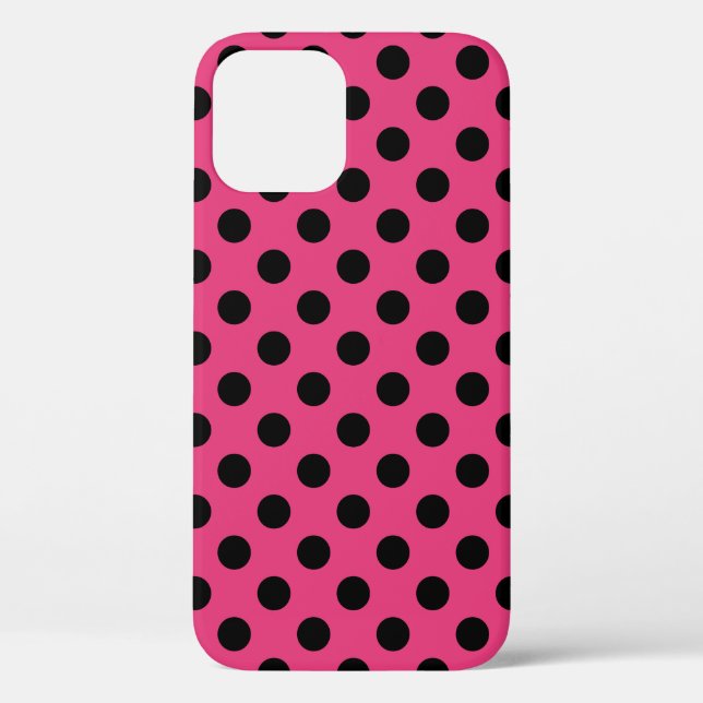 Schwarzpolka-Punkte auf Fuchsia Case-Mate iPhone Hülle (Rückseite)