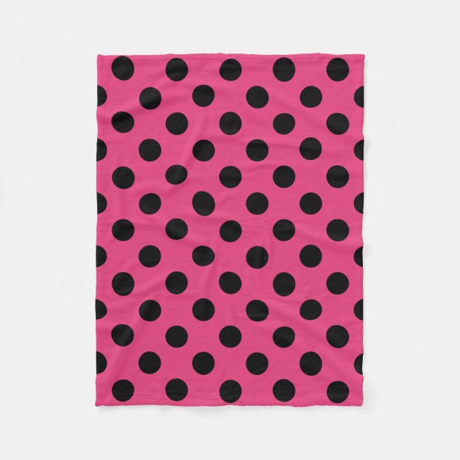 Schwarzpolka-Punkte auf Fuchsia Fleecedecke (Vorderseite)