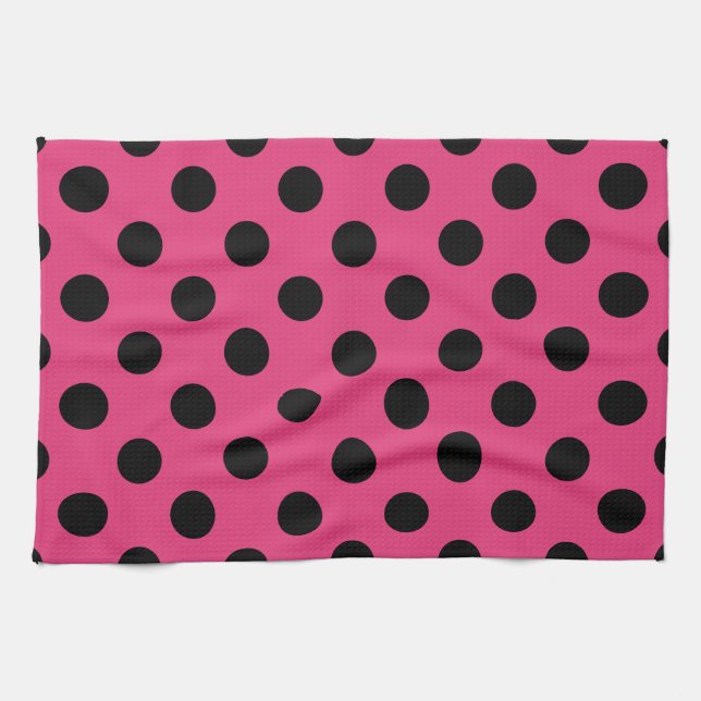 Schwarzpolka-Punkte auf Fuchsia Handtuch (Horizontal)