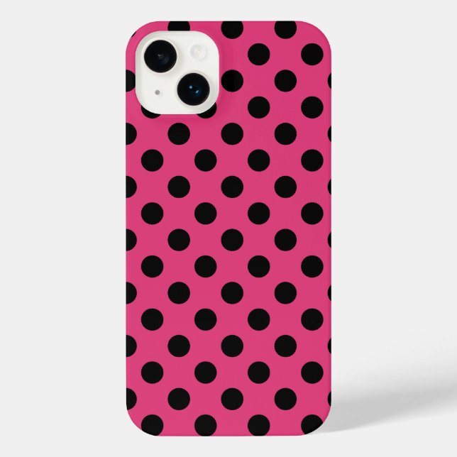Schwarzpolka-Punkte auf Fuchsia iPhone Hülle (Rückseite)