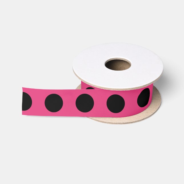 Schwarzpolka-Punkte auf Fuchsia Satinband (Spule)