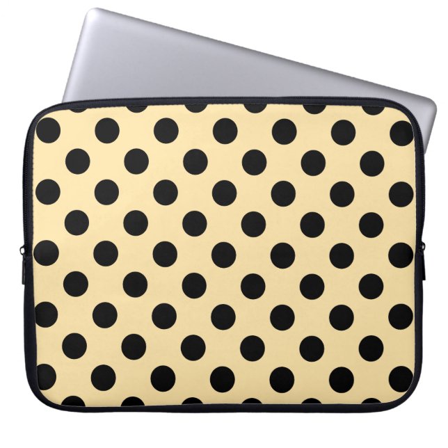 Schwarzpolka-Punkte auf hellgelb Laptopschutzhülle (Vorderseite)