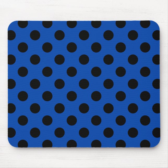 Schwarzpolka-Punkte auf königsblau Mousepad (Vorne)