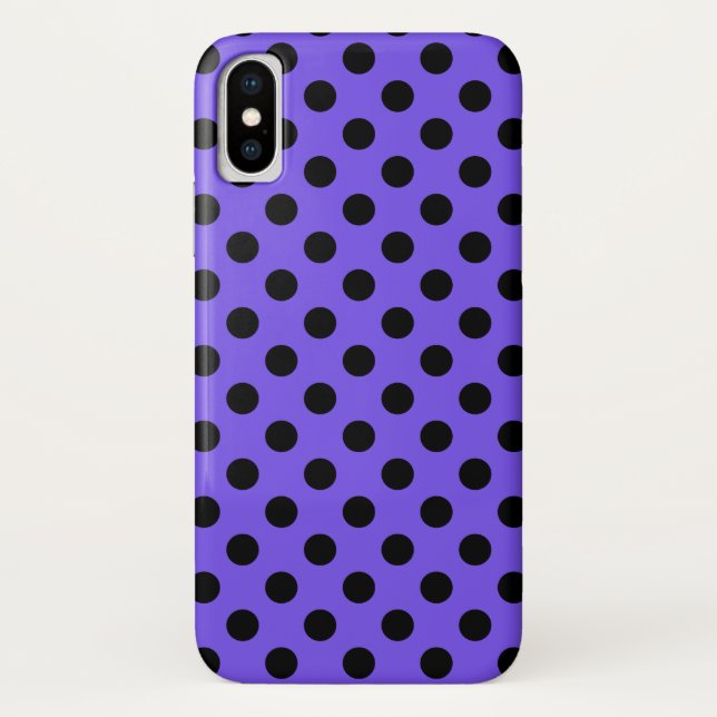 Schwarzpolka-Punkte auf Perwinkle Case-Mate iPhone Hülle (Rückseite)