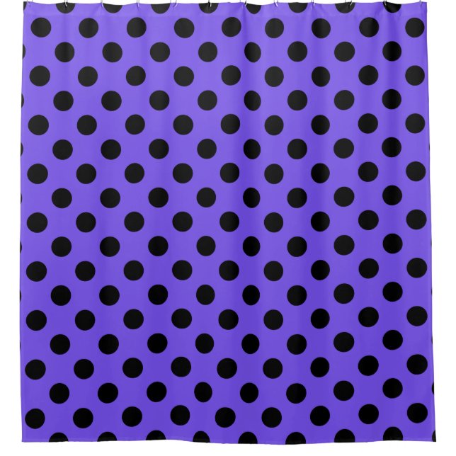 Schwarzpolka-Punkte auf Perwinkle Duschvorhang (Vorderseite)