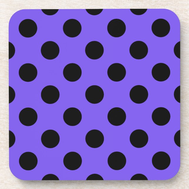 Schwarzpolka-Punkte auf Perwinkle Getränkeuntersetzer (Vorderseite)