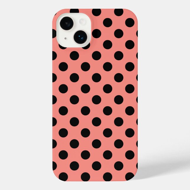 Schwarzpolka-Punkte auf Pfirsich iPhone Hülle (Rückseite)