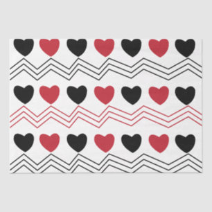 Schwarzrote Herzen Chevron Streifen  Seidenpapier