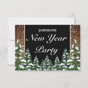 Schwarzschneewald & Waldkiefer Neujahr Party RSVP Karte