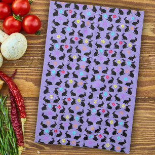 Schwarzsitzende Kaninchen-Blume Lila Geschirrtuch