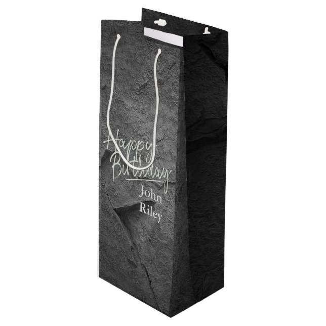 Schwarzsteinschiefer Geschenktüte Für Weinflaschen (Vorderseite Schrägansicht)