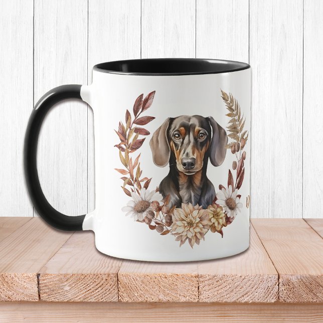 Schwarztan-Dackel Herbstkranz Tasse (Von Creator hochgeladen)