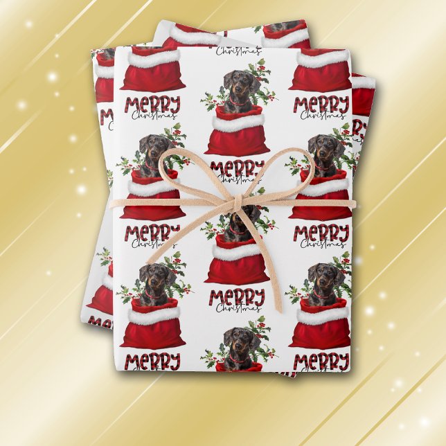 Schwarztan-Dackel Hund in Holiday-Geschenktasche Geschenkpapier Set (Von Creator hochgeladen)