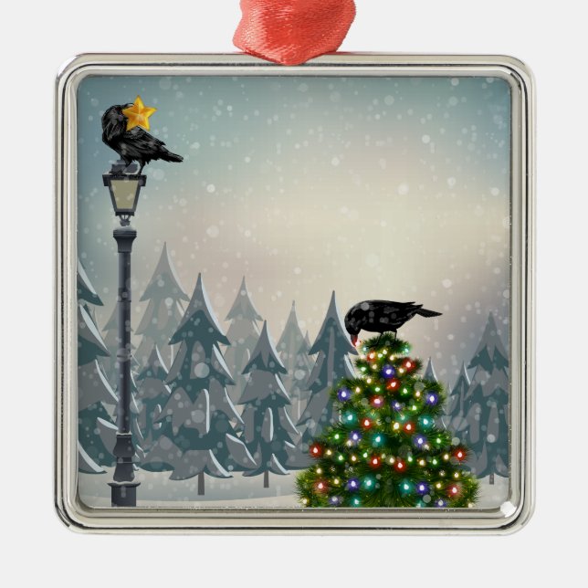Schwarzvögel dekorieren Ravens Weihnachtsbaum Ornament Aus Metall (Vorne)