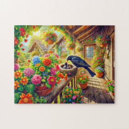 Schwarzvogel Füttre Zecken in Nest Puzzle