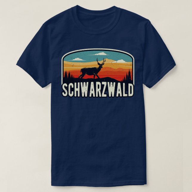 Schwarzwald Wild Hirsch Retro Schwaben T-Shirt (Design vorne)