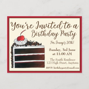 Schwarzwälder Kirschtorte Stück Geburtstagsfeier E Einladungspostkarte