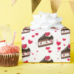 Schwarzwälder Kirschtorte und Herzen, leckere Tort Geschenkpapier