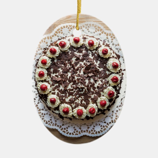 Schwarzwaldkuchen aus rustikalem Holz Keramikornament (Vorne)