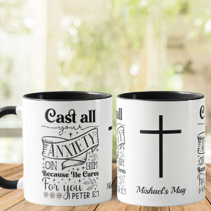 Schwarzweiß, 1 Peter 5:7, Christlich Tasse