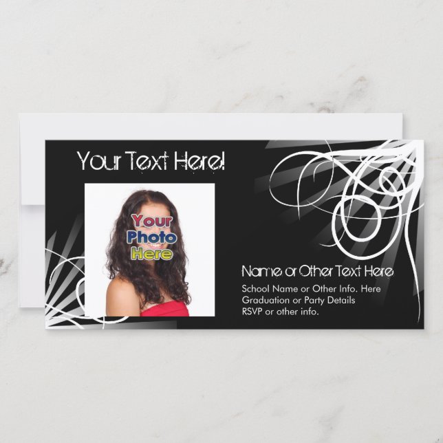 Schwarzweiß-Abschluss Swirt-Fotokarten Ankündigung (Vorderseite)