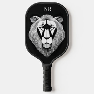 Schwarzweiß Alte Löwe Moderne Grafik Mit Monogramm Pickleball Schläger