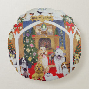 Schwarzweiss-Bärte Rundes Kissen