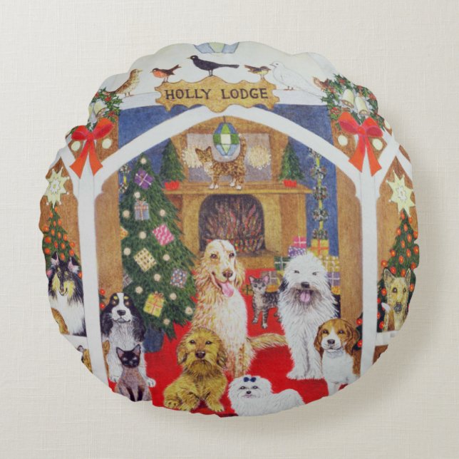 Schwarzweiss-Bärte Rundes Kissen (Vorderseite)