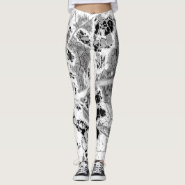 Schwarzweiss-Blatt-Druck-Leggings durch JP Choate Leggings