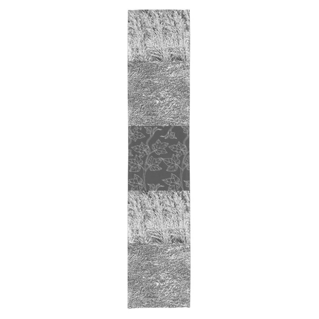 Schwarzweiss-Blätter-Druck-Tabellen-Läufer Kurzer Tischläufer (Vorderseite)