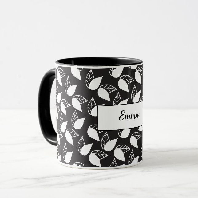 Schwarzweiss-Blätter personalisiert Tasse (Vorderseite Links)