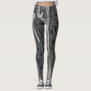 Schwarzweiss-Blattform-Kunstentwurf Leggings