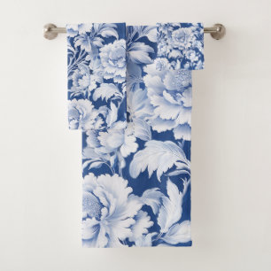 Schwarzweiß/Blau, Wiederholung der Rose Badhandtuch Set