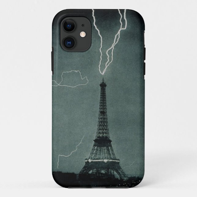 Schwarzweiss-Blitzschlag-Eiffelturm-Kasten Case-Mate iPhone Hülle (Rückseite)