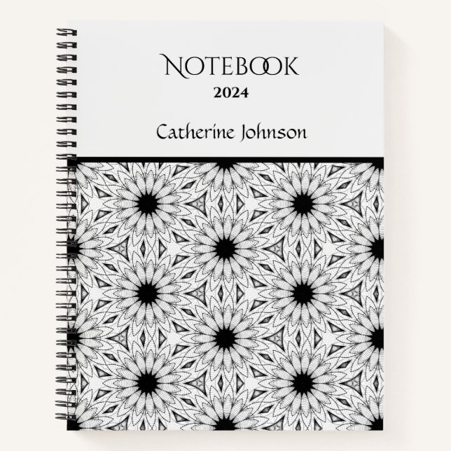 Schwarzweiß-Blume-Notebook Notizbuch (Vorderseite)