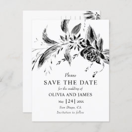 Schwarzweiß-Blume Save the Date blühend Postkarte