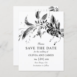 Schwarzweiß-Blume Save the Date blühend Postkarte