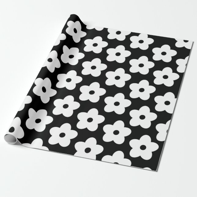 Schwarzweiß-Blume Y2K-Muster Geschenkpapier (Ungerollt)