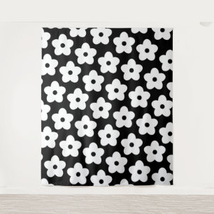 Schwarzweiß-Blume Y2K-Muster Wandteppich