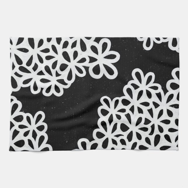 Schwarzweiss-Blumen-Blumenblätter Geschirrtuch (Horizontal)