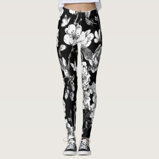 Schwarzweiss-Blumen Leggings
