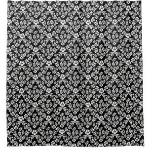 Schwarzweiss-Blumendamast-Duschvorhang Duschvorhang