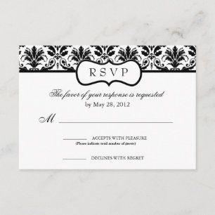 Schwarzweiss-Blumendamast-Wartekarte RSVP Karte