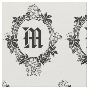 Schwarzweiss-Blumengrenze mit Monogramm Stoff