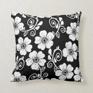 Schwarzweiss-Blumenkissen, elegantes Kissen