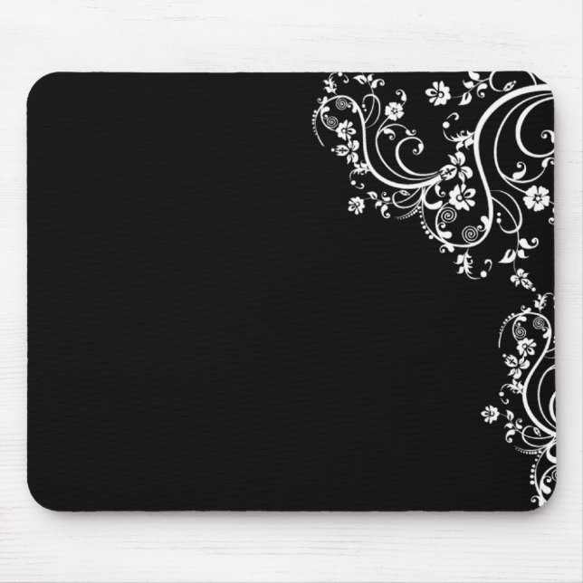 Schwarzweiss-Blumenrolle Mousepad (Vorne)