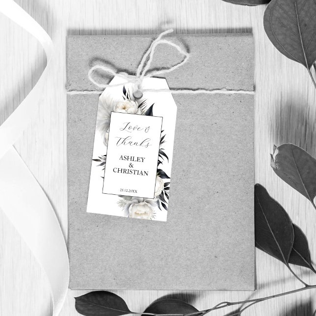 Schwarzweiß-Boho-Gastgeschenk Hochzeit danke Geschenkanhänger (Black and white boho peony flowers wedding favor thank you gift tags elegant favor tags wedding favo)