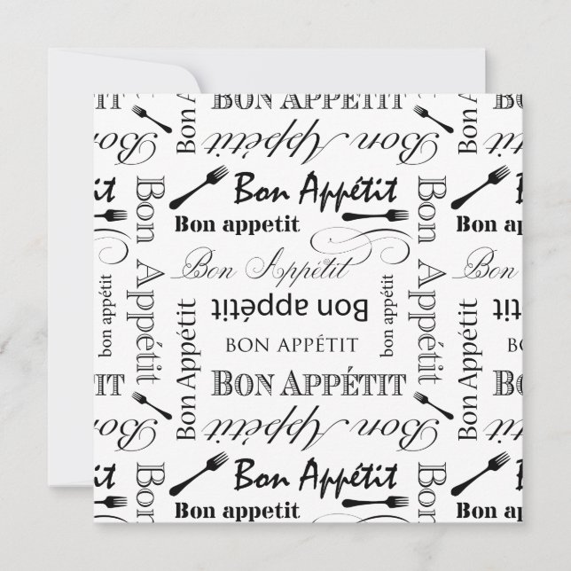 Schwarzweiss-Bon Appetit Vintager französischer Einladung (Vorderseite)