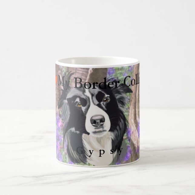 Schwarzweiss-Border-Collie im Bluebell-Holz Kaffeetasse (Mittel)