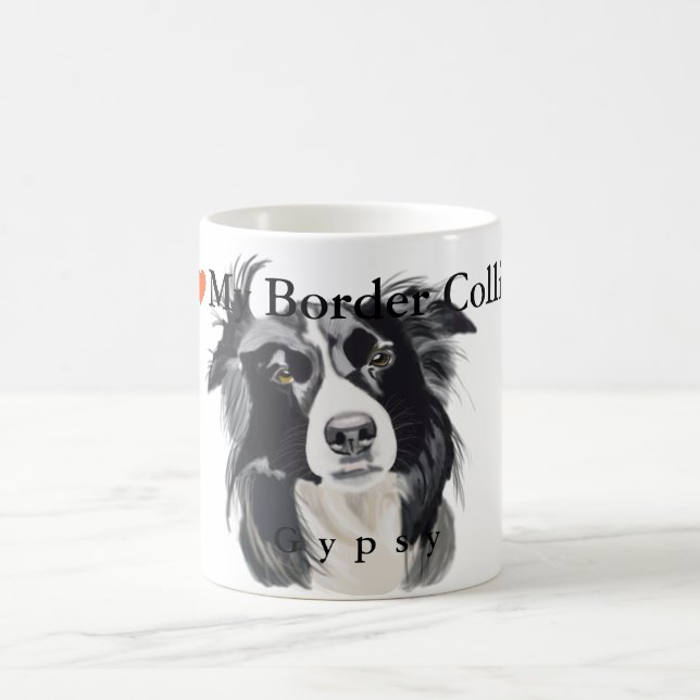 Schwarzweiss-Border-Collie-Porträt Kaffeetasse (Mittel)